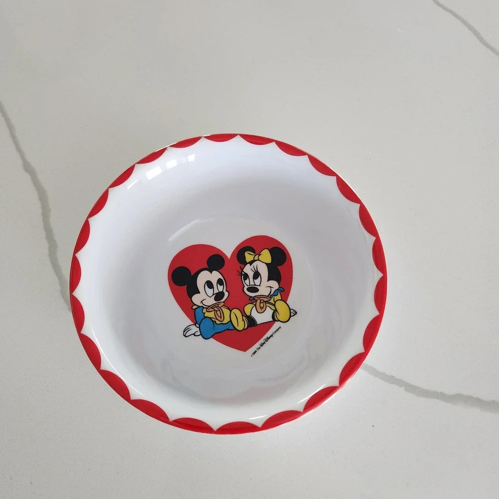 Vintage 1984 Disney Selandia Designs Baby Mickey‎ Minnie Mouse Melamine Bowl Red